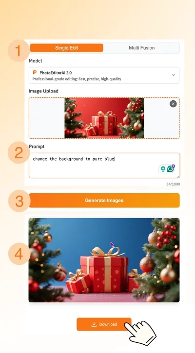 Vierstufiger PhotoEditorAI-Workflow für eine EzMaker-Alternative