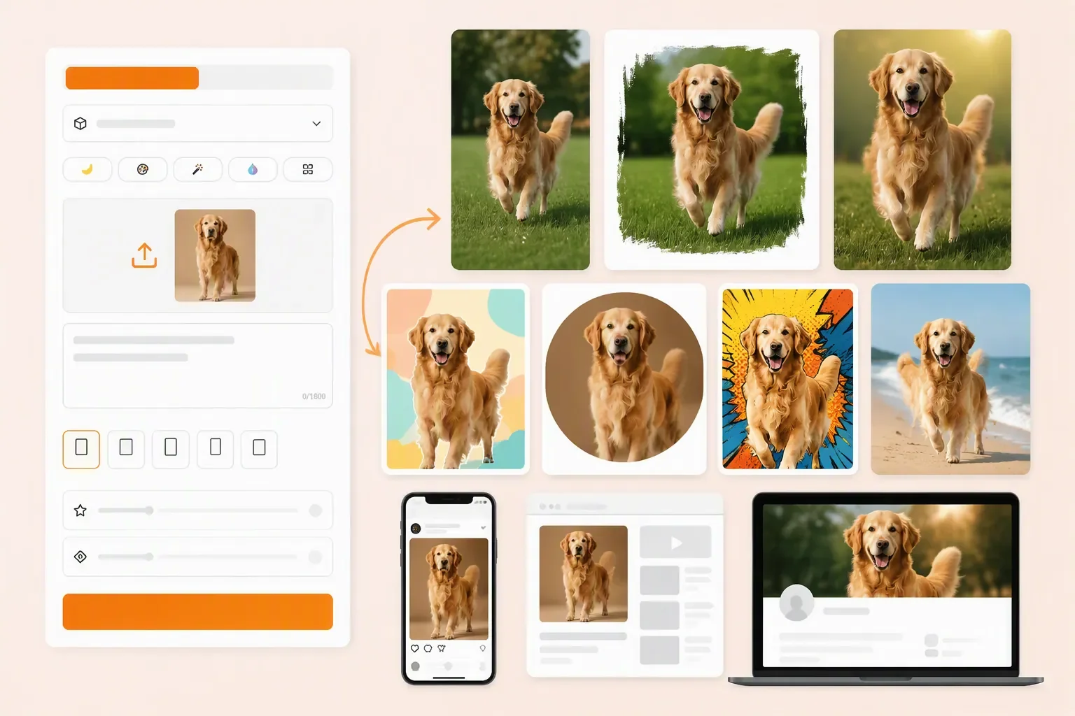 EzMaker-Alternative zur Umwandlung von Haustierfotos in kreative, KI-generierte Bilder und soziale Inhalte